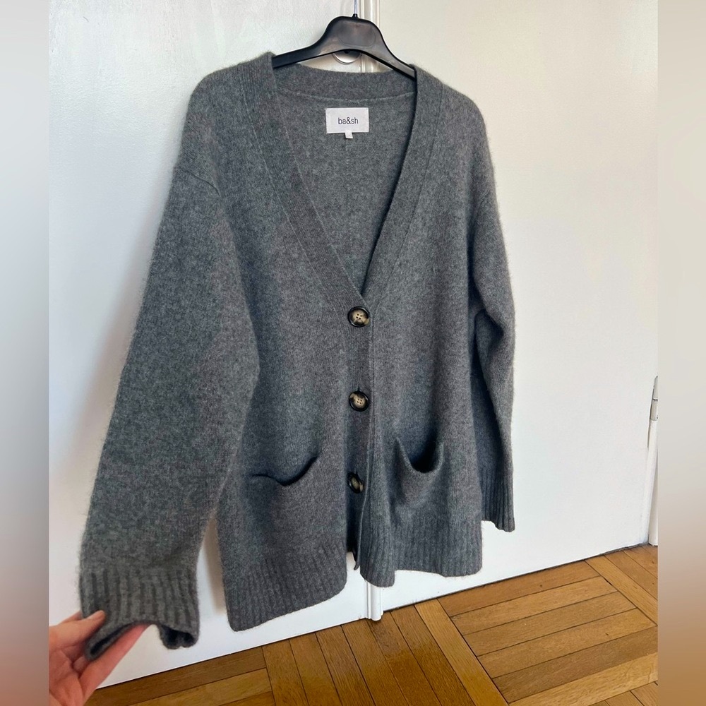 BASH Heather Grey Wool Oversized Cardigan - Picture 5 of 15